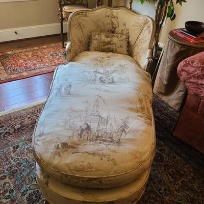 Antique chaise lounge/toile fabric upholstery