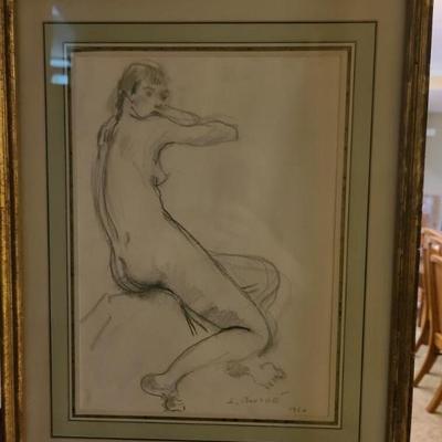 Nude pencil sketch - signed Lewis Bourke