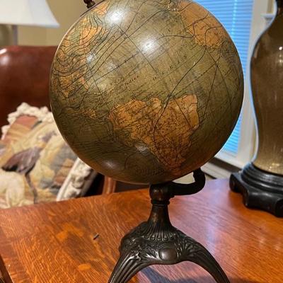 Antique Hammond globe - 8” on tripod iron stand