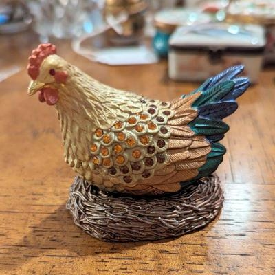Vintage Rucinni Chicken Trinket Box Jeweled With Swarovski Crystals