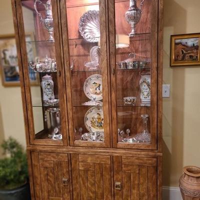 Drexel Heritage Woodbriar Collection Rustic European lighted display cabinet
