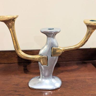 Aluminium and Brass Brutalist Style Candleholder by David Marshall (Circa 1970s)