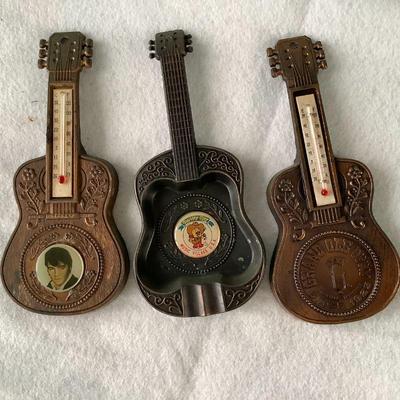 Vtg Guitar Shape Thermometers and Ashtray, Elvis and Grand Old Opry