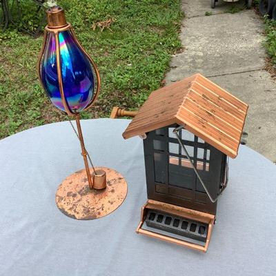 Copper table top torch and bird feeder
