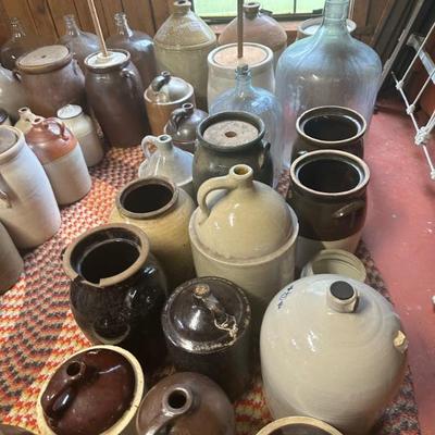 Crocks Whiskey Jugs, butter churns