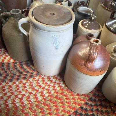 Butter Churns and Crocks,  Whiskey and moonshine jugs