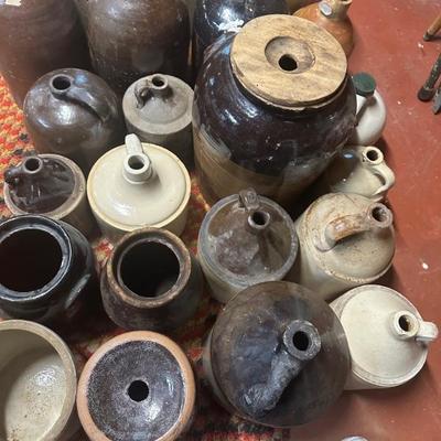Crocks Whiskey Jugs, butter churns