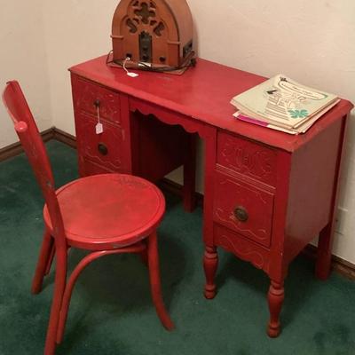 Cute red desk and chair