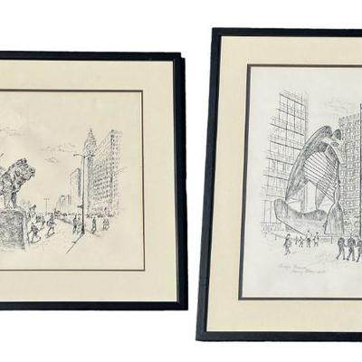 Two Mid Century HARRY BLOOMDAHL City of Chicago Prints

