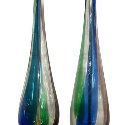 MURANO Mid Century Blown Art Glass Lamp, Pair
