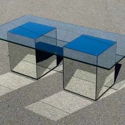 Mid Century Mirrored Base Coffee Table
