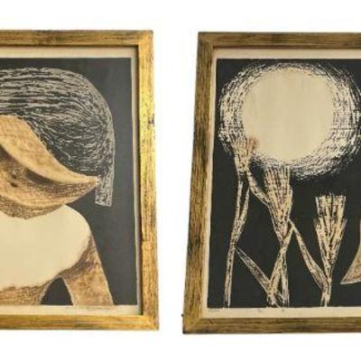 Two Mid Century KAORU KAWANO Japanese Woodblock Prints 