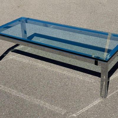 MILO BAUGHMAN Style Chrome Glass Coffee Table
