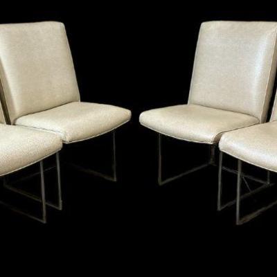 MILO BAUGHMAN For THAYER COGGIN Chrome & Snakeskin Dining Chairs, Set of 4
