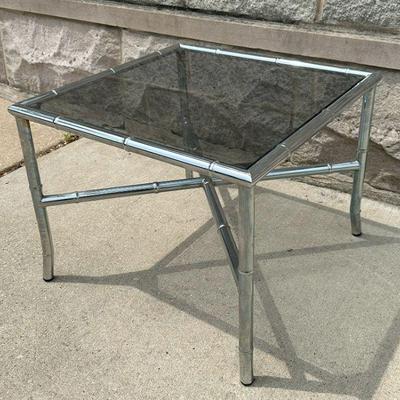 Mid Century Chrome Faux Bamboo Accent Table
