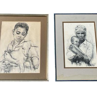 Two Mid Century African Woman Etchings
