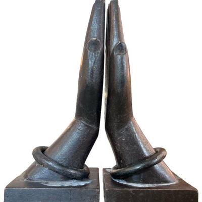 Mid Century Carved Wood Praying Hand Bookends
