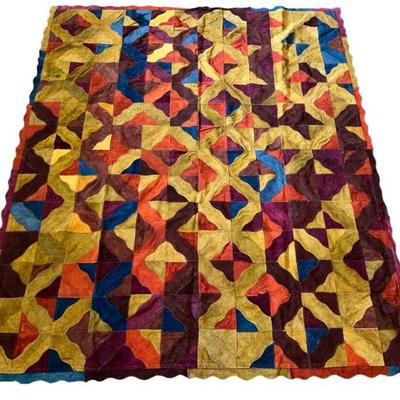 1970's Suede Patchwork Blanket, Wall Hanging
