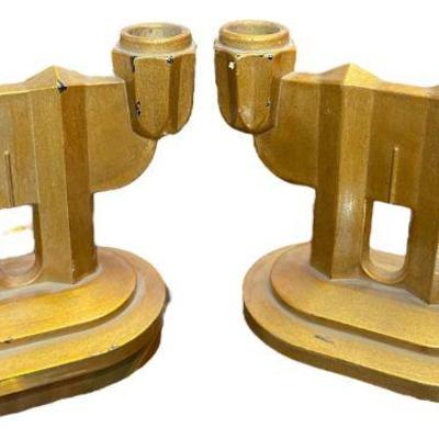 Painted Brass Candle Holders, Pair
