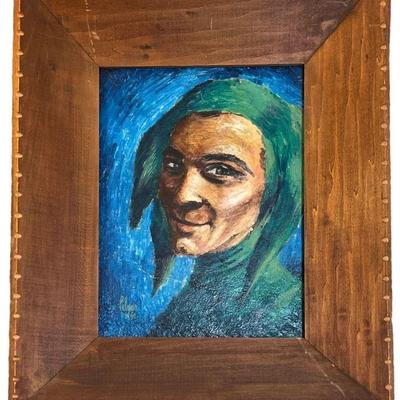 1950's Signed PALMER Jester Oil on Board
