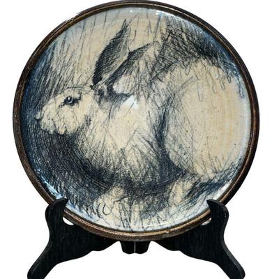 Mid Century Signed Studio Platter, Rabbit

