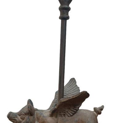 Vintage Flying Pig Cast Iron Door Stop w/ Handle
