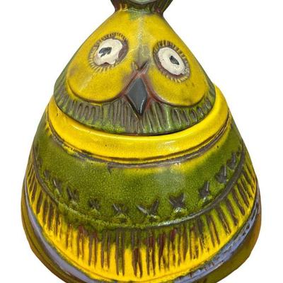 Mid Century Glazed Terra Cotta Owl Jar
