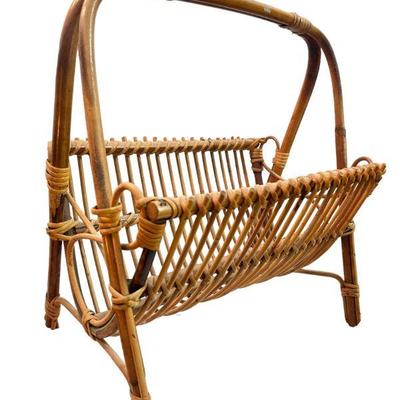 Mid Century Bamboo & Rattan Magazine Rack
