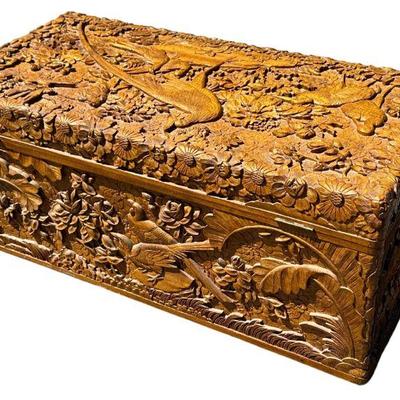 Carved Oriental Camphor Chest
