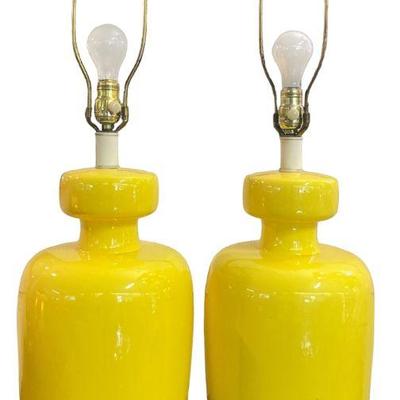 Yellow Mid Century Ceramic Table Lamps, Pair
