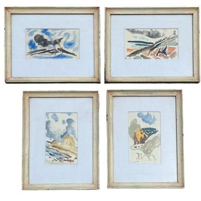 Four Mid Century Works, Watercolor and Oil Pastel, Signed ROGER CHASTEL
