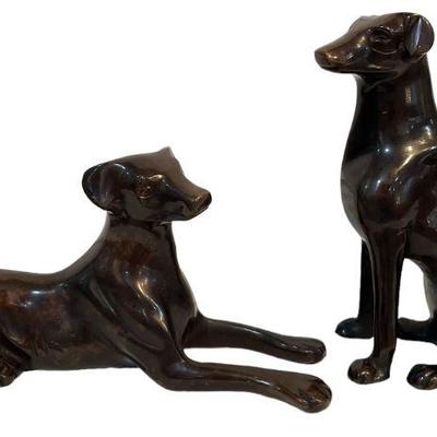 Two Bronze Italian Greyhound Sculptures
