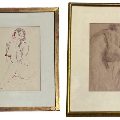 Two Mid Century Nude Watercolor, Sketching, FRANCIS CHAPIN, JOHN CADEL
