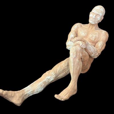 Mid Century Terracotta Sculpture of Nude Man, Signed M. THIGPEN
