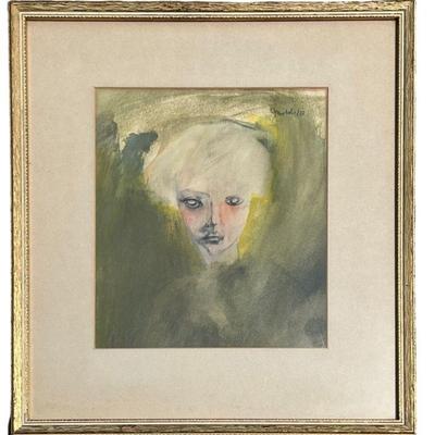 Mid Century Acrylic on Canvas Portrait of a Girl, Signed
