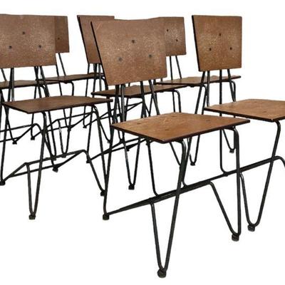 Mid Century Iron & Plywood Dining Chairs, BRUCE GUESWEL, Set of 8
