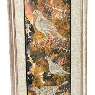 Mid Century Tall Bird Mix Media in Frame
