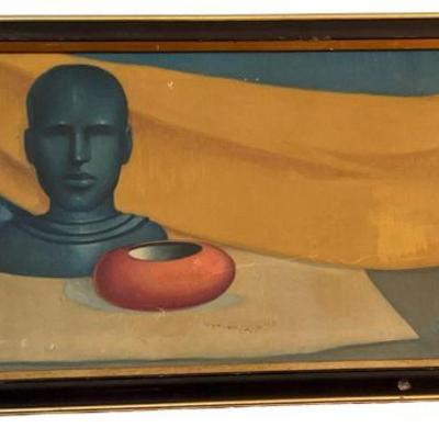 Mid Century Surrealist Oil on Canvas, Signed CLARK
