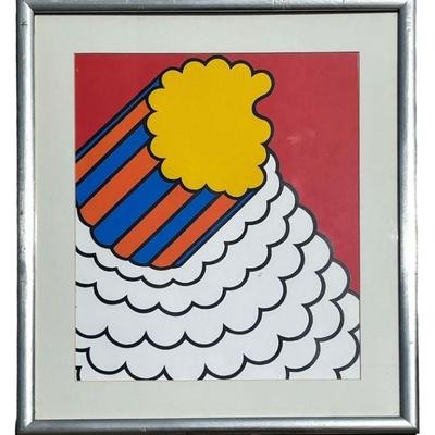 Op Art NICHOLAS KRUSHENICK 1968 "White Smoke Red Sky" Silkscreen on Paper
