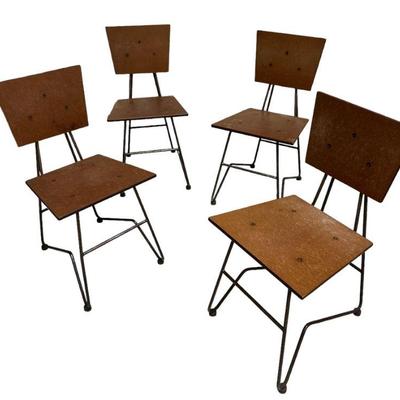 Mid Century Iron & Plywood Dining Chairs, BRUCE GUESWEL, Set of 4

