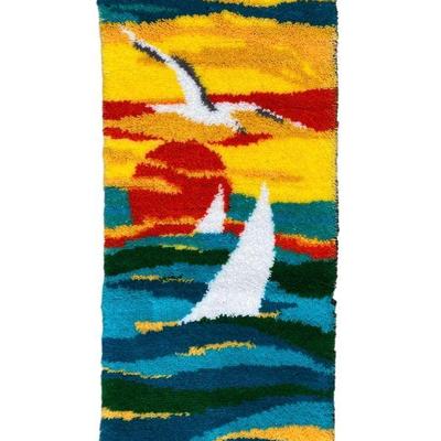 Mid Century 1970's Sunset Sailboat Hook Rug
