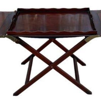 BAKER Furniture Walnut Campaign Serving Tray Table
