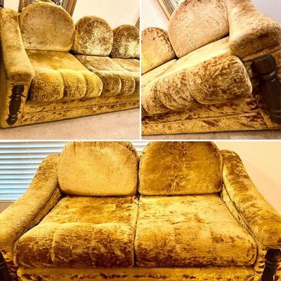 Gold Velvet Vintage Couch & Loveseat