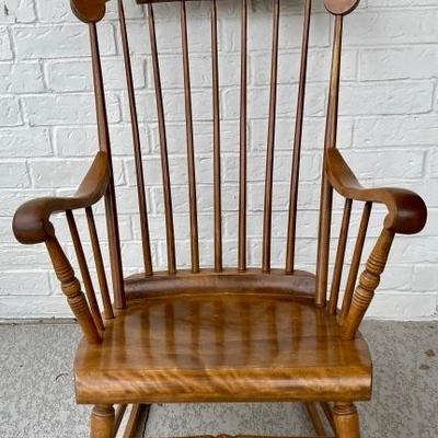 Vintage Maple Spindle-Back Rocking Chair w/ Burled Seat