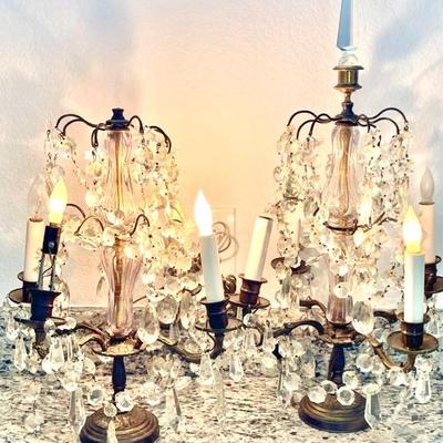 (2) Table-Top Vintage 4-Light Crystal Chandeliers