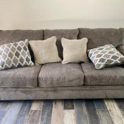Gray Chenille Sleeper Sofa w/ Throw Pillows