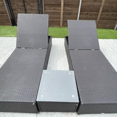 Two Sun Loungers with Side Table
