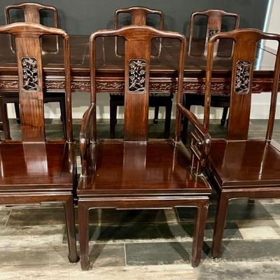 (6) Chinoiserie Solid Mahogany Dining Chairs