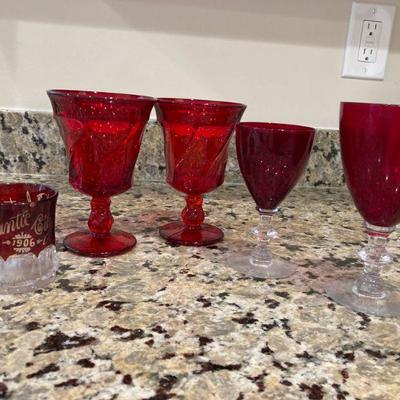 Assorted red glassware