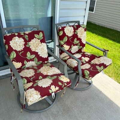 Patio chairs with floral cushions